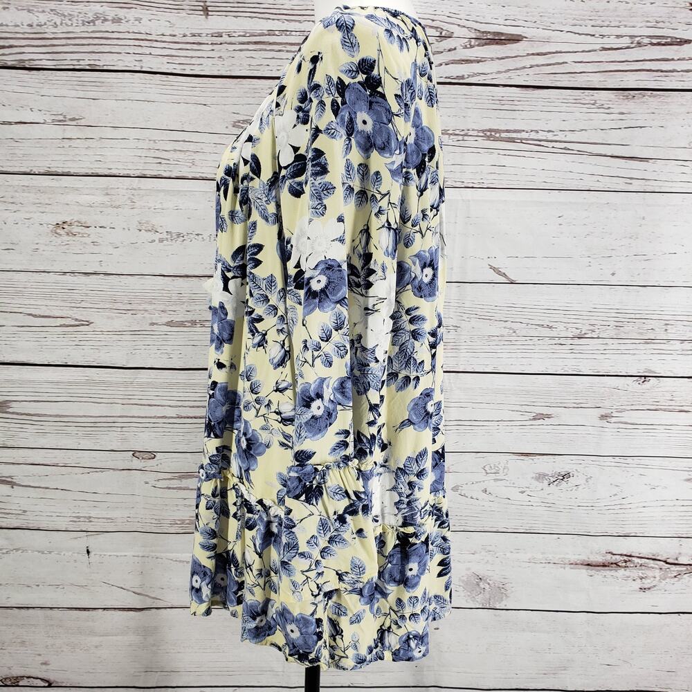 J.JILL  Women's Yellow Blue Floral Tasseled Rayon Tiered Top Size XL - Picture 3 of 15